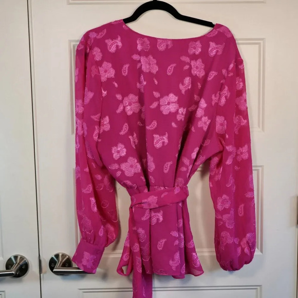 Halogen Womens Size 2X Long Sleeve Metallic Fil Coupé Faux Wrap Blouse V-Neck - Picture 3 of 6